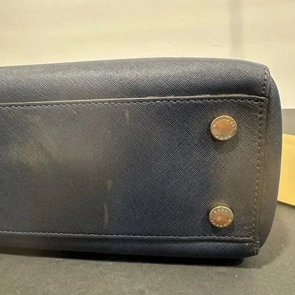 Michael Kors Kellen Medium Satchel Navy Blue Saffiano Leather Gold Hardware - Picture 10 of 15